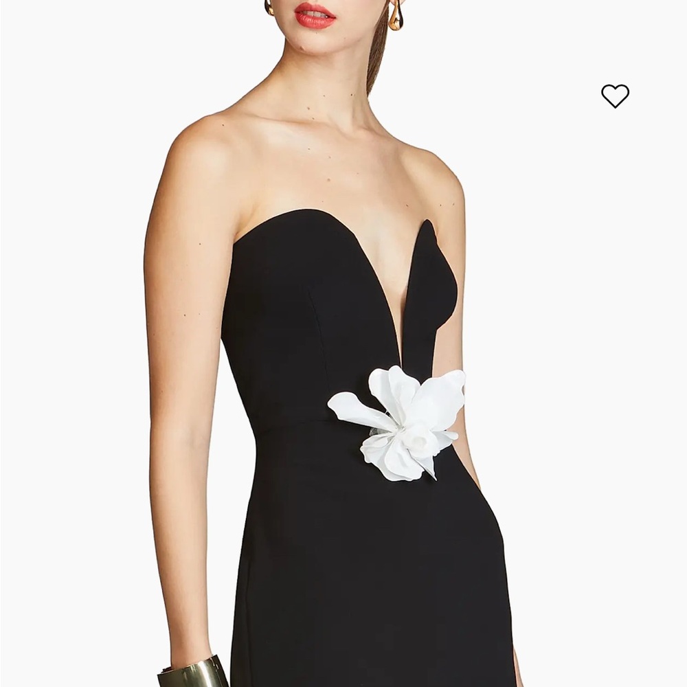 Halston Heritage Strapless Black Dress with White Floral Accent